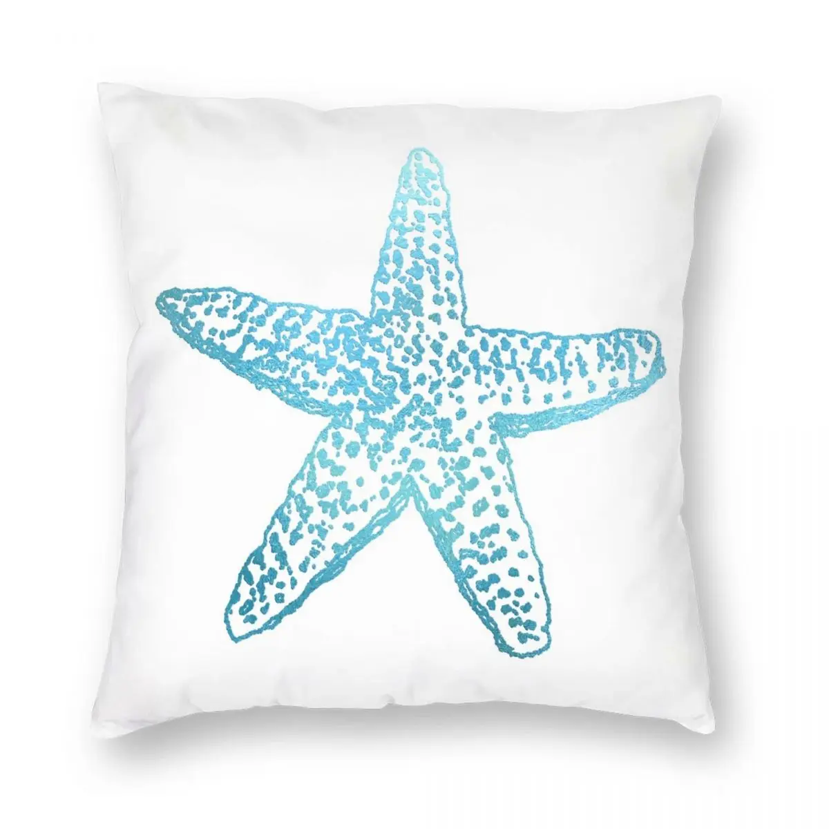 Starfish Iridescent Teal Blue Square Pillowcase Polyester Linen Velvet Printed Zip Decor Throw Pillow Case Home Cushion Cover