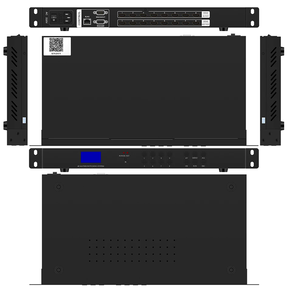 HDMI Matrix 8X8 adapter splitter switcher HDMI 1.3 1080P/60Hz HDCP 1.2 HDR HDMI 8 in 8 out with IR Controlfor UHD
