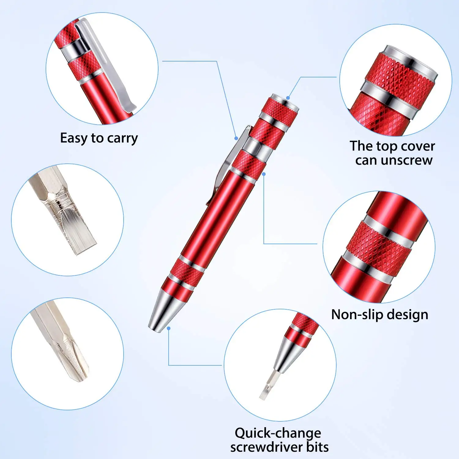 Multi-Funcional Screwdriver Pen, liga de alumínio, 8-em-1 Precision Screwdriver Set, caneta conveniente, ferramenta de reparo