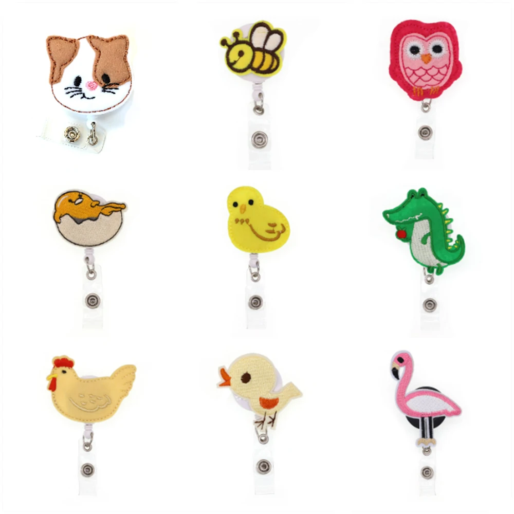 

20pcs/lot mix styles lovely cat chick animal Felt Retractable ID Badge Holder reel for gift