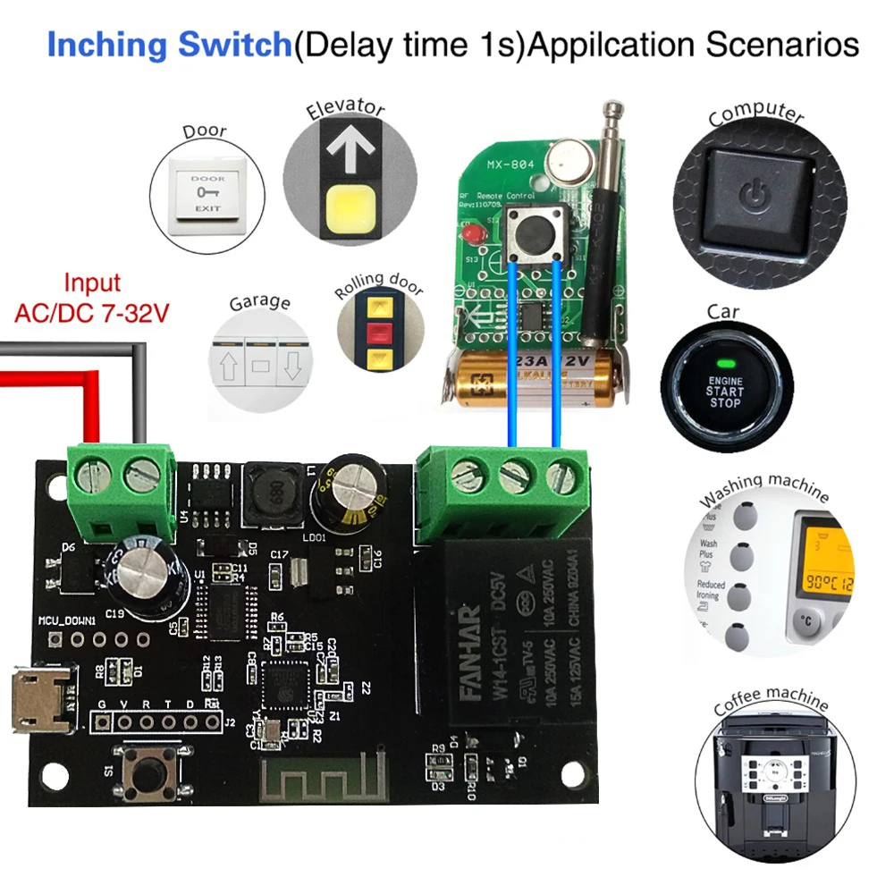 1CH Tuya Switch WiFi Switch Module Smart life APP Remote Control 1Gang Inching Switch Self-locking Smart Home Alexa Google Home