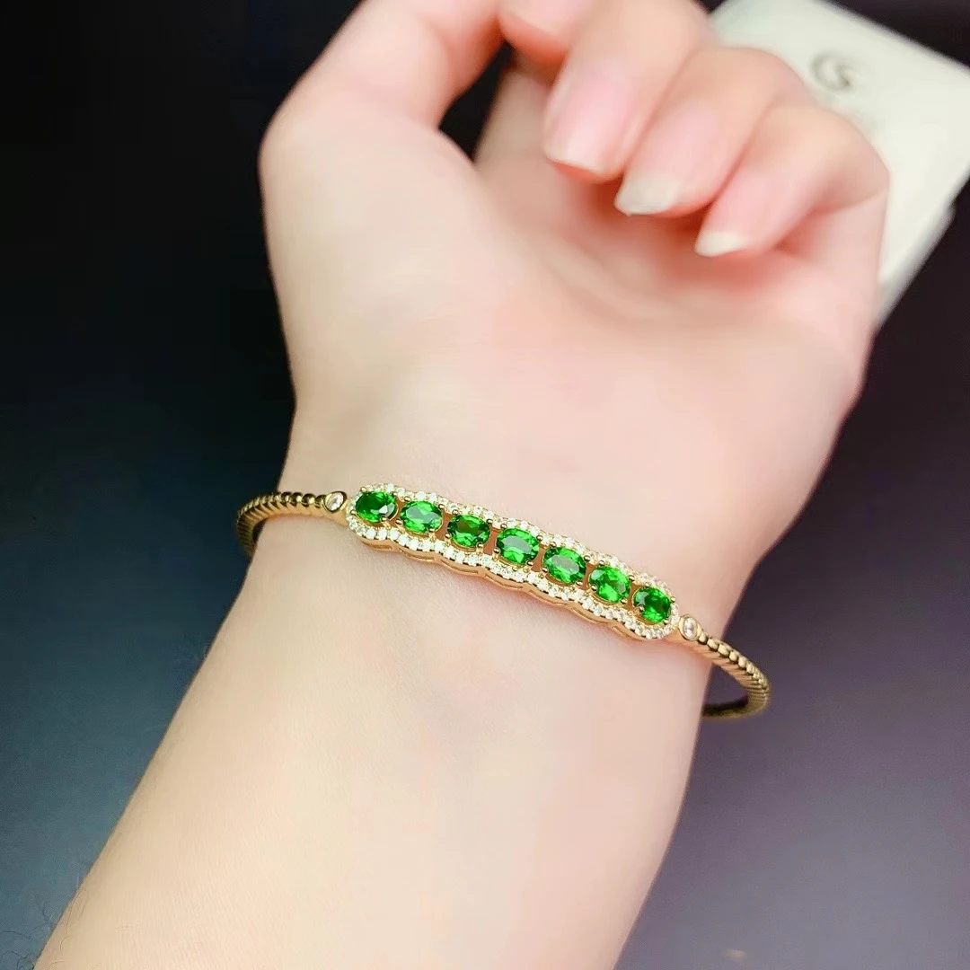 KJJEAXCMY fine jewelry 925 sterling silver inlaid natural diopside new girl luxury hand bracelet supports test Chinese style
