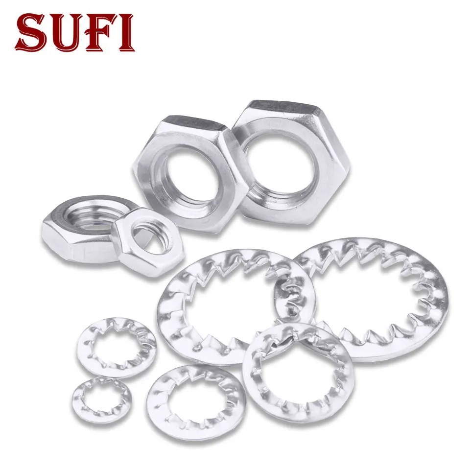 20pcs Hexagon Nut Gasket M4 M6 M8 M10 M12 M14 FineTooth Screw Nuts Pitch 1.0mm Silver Gold Hex Lock Nuts Female Thread Shank Cap