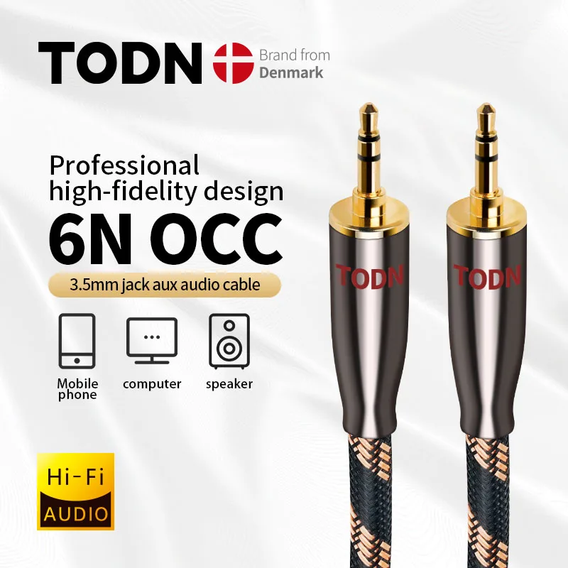 TODN Aux Kabel 6N OCC Jack 3,5MM do 3,5MM Kabel audio Głośnik do iPhone\'a Komputer Głośnik samochodowy do iPada Do Huawei Xiaomi