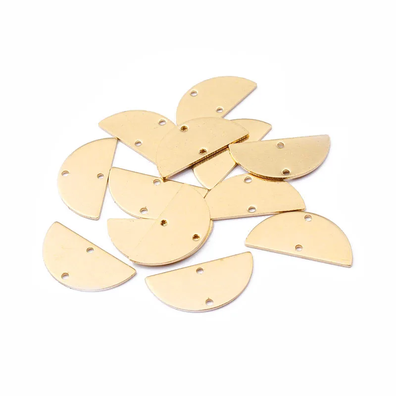 20Pcs Raw Brass Semicircle Earring Connectors Half Round With 2 Holes Charms Pendant For DIY Jewelry Making Supplies