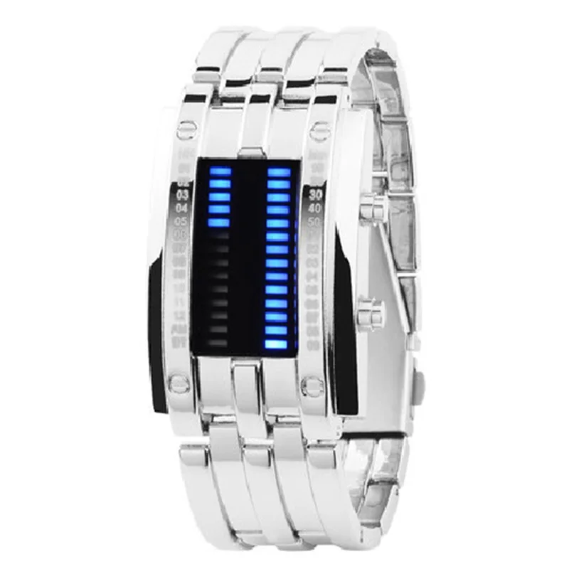 Men Watch 50m Waterproof Lava Watch Double Row Lamp Led Watch Male Fashion Steel Band Electronic Sport Watch Relogios Masculino