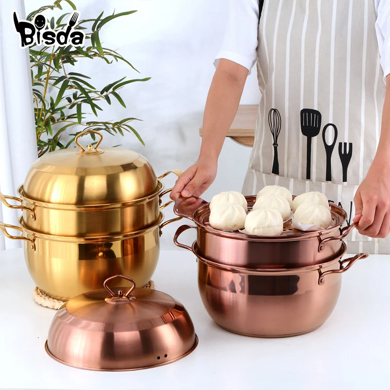 1Pc Boiler Steamer Pot Stainless Steel 3layers Cookware Soup Pot Corn Bread Steaming Tool Cooking Pot Induction Cooker Gas Stove