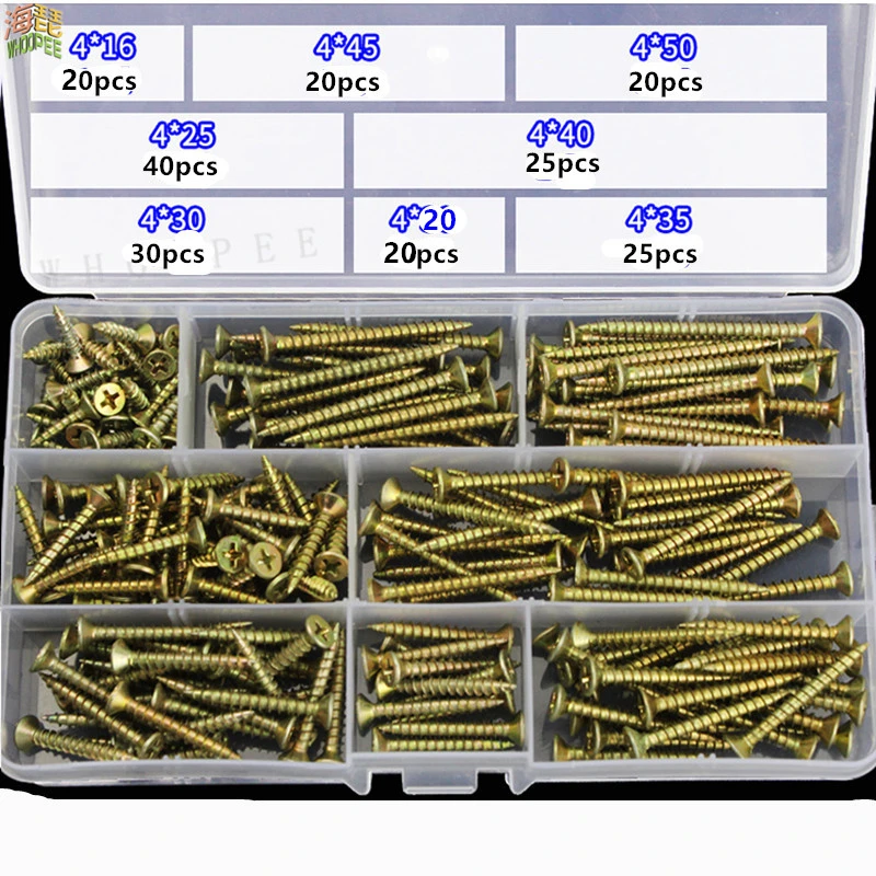 200pcs Color zinc hard M4 cross head countersunk head self tapping nail set