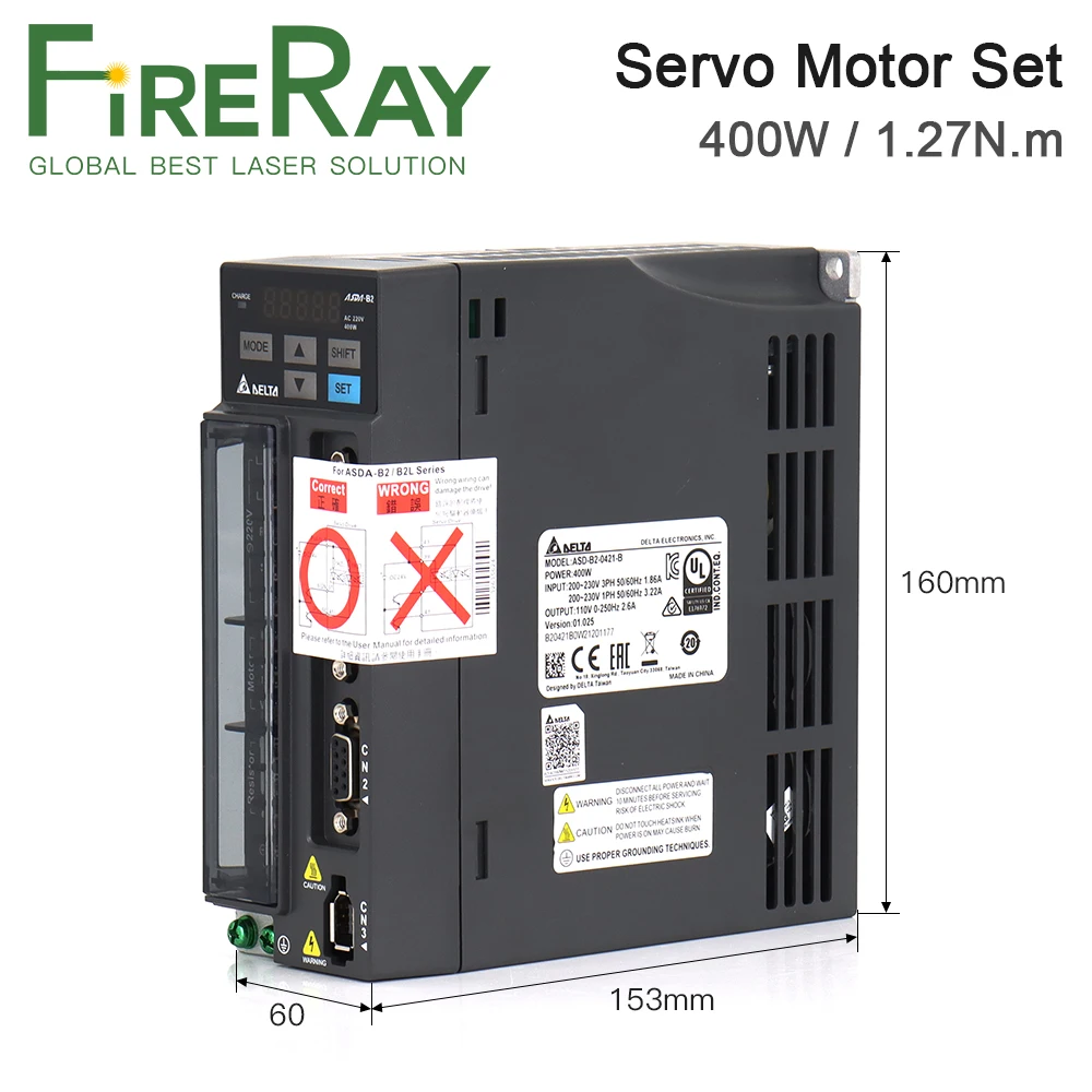 FireRay Delta AC Servo 400W B2 0,4kw 1,27Nm 3000rpm 60mm ASD-B2-0421-B ECMA-C20604RS Kit di azionamento motore con cavo da 3 m