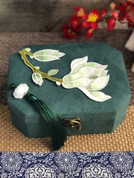 Chinese Traditional Double Layers Jewelry Box Octagon Applique Flower Lipstick Bangles RIng Display Portable Jewel Case Gift Box