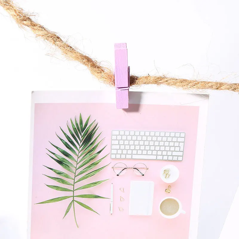 50Pcs/Set 35mm Mini Colorful Wooden Clips With 10M String Rope Photo Clamp DIY Craft Decoration Office Postcard Memo Paper Clips