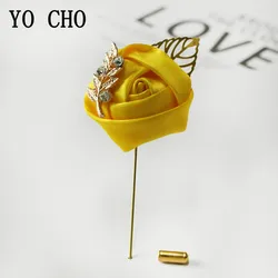 YO CHO Silk Rose Boutonniere for Groomsman White and Pink Boutonniere Corsage Pins Marriage Corsages Wedding Accessories