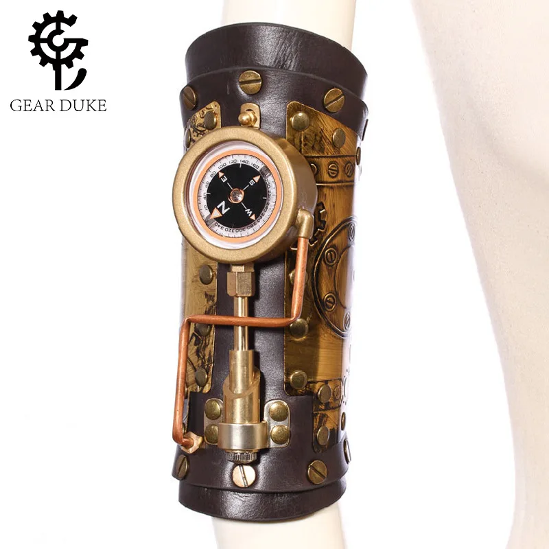 

Medieval Retro Steampunk Outdoor Compass Bracelet Women's Man Halloween Cosplay Costumes Punk Style Zinc Alloy Leather Arm Ring