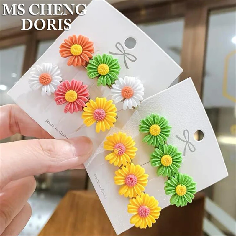 Resin Daisy Flower Hairpins Colorful Flower Headdress Kids Hair Side Bangs Pins Women Hair Clips Hair Accessories