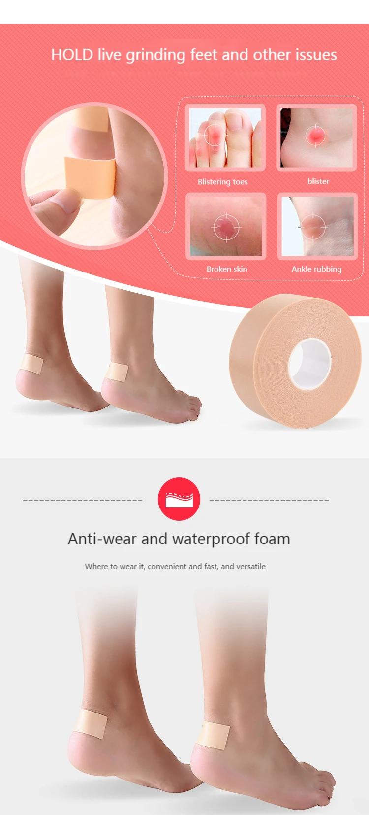 5M Silikon Gel Ferse Kissen Schutz Fuß Füße Pflege Frauen Schuh Pads Einfügen Einlegesohle Aufkleber Nützliche Ferse Schutz Kissen bänder – Detail 3