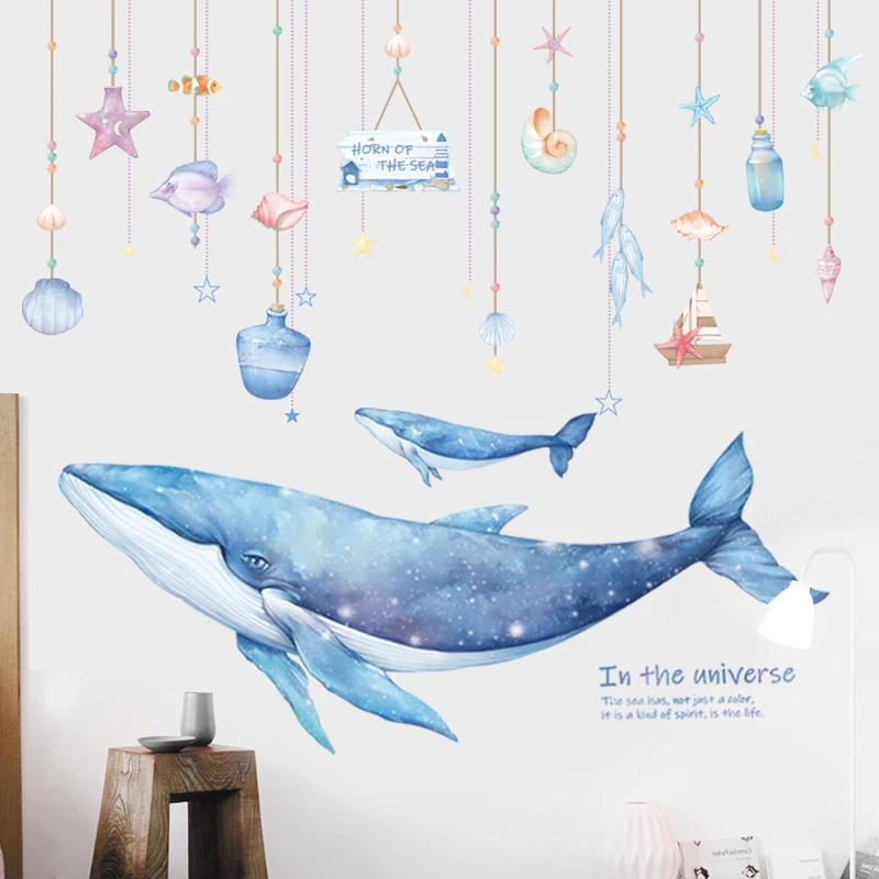 Cartoon Dreamland Wall Sticker for Kids rooms Nursery Wall Decor Vinyl Tile Stickers Waterproof Whale Wall Decals Home Decor