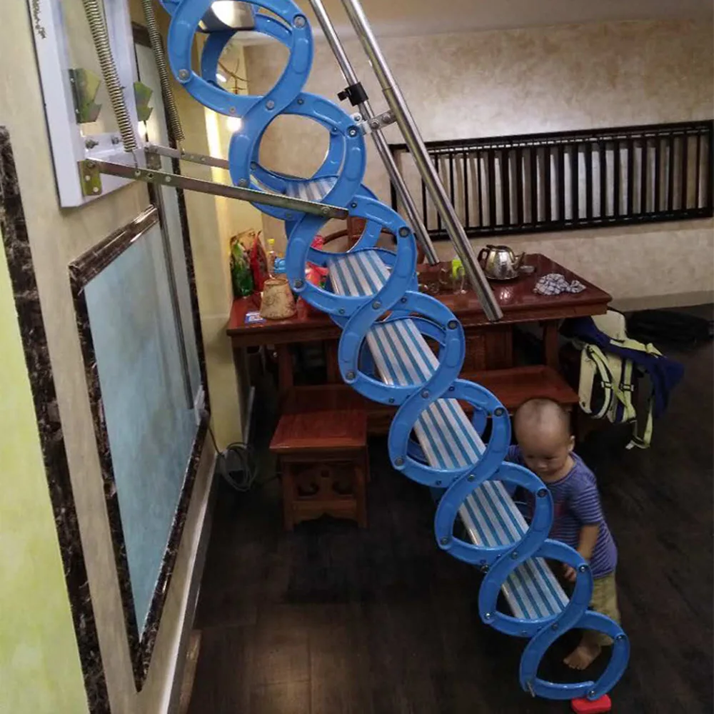 2.5-3M Height Folding Loft Ladder Stairs Steel Metal Large Wall Mounted Loft Wall Ladder Extend Folding Stairs Hidden Ladder