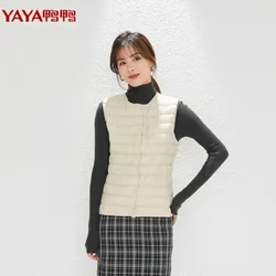 YAYA-Chaleco de plumón de pato ultraligero para mujer, chaqueta interior sin cuello, abrigo informal cálido, ropa interior de alta calidad, invierno, 2021