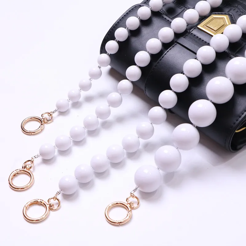 14mm 18m 28mm Bead  Super Chic Lady Resin Colored White Bead Handbag Strap Girls Fashion Big Size Pearl Wristlet Purse Belt