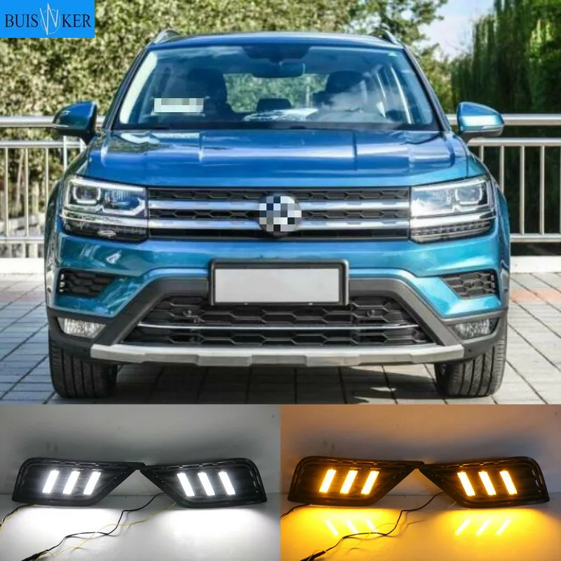 

1Pair For Volkswagen VW Tharu 2019 With Yellow Turn Signal Fog Lamp Cover night blue LED DRL Daytime Running Light Daylights