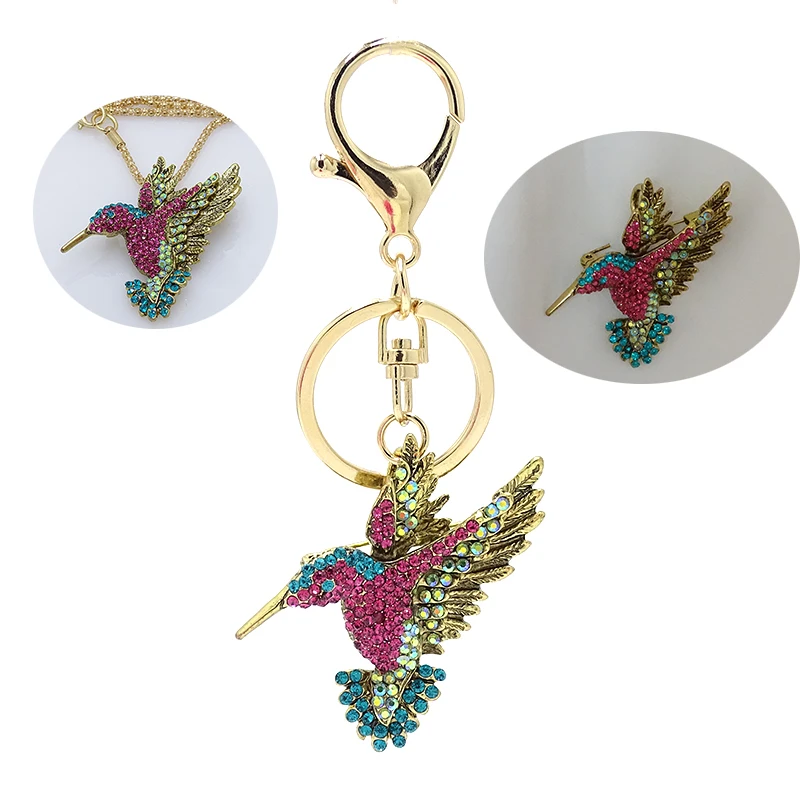 XDPQQ fashion animal keychain color rhinestone cute hummingbird key ring clothes decoration jewelry couple gift