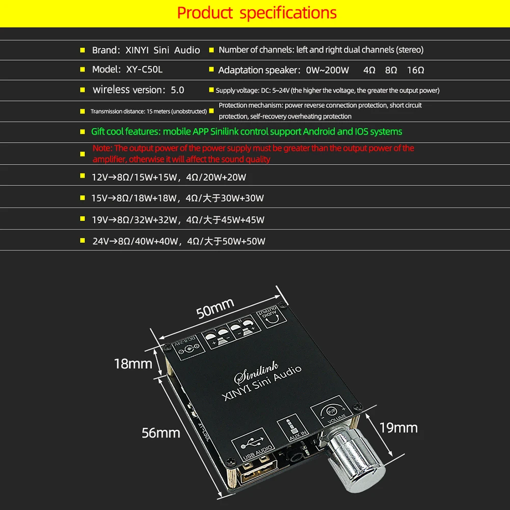 XY-C50L MINI BT 5,0 Wireless Audio Digital Power Verstärker Stereo Lautsprecher Bord APP Control 50Wx2 Amp Amplificador 3,5 MM USB