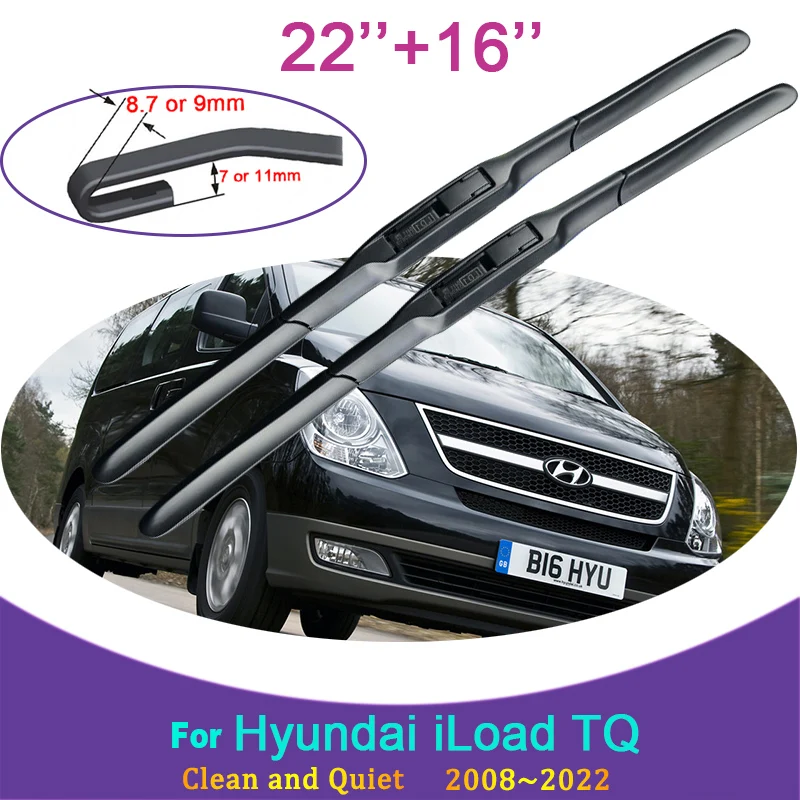 for Hyundai iLoad TQ 2008 2009 2010 2011 2012~2022 Frameless Rubber Wiper Snow Scraping Front Windshield Brushes Car Accessories