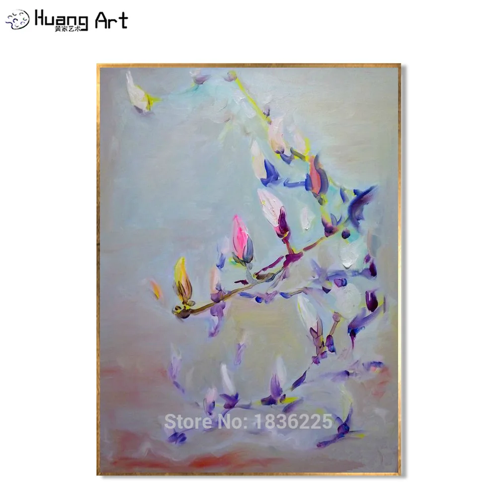 

Magnolia Flower Oil Painting for Home Decoration 100% Hand-painted Purple Flower Tree Impression Oil Paintings on Canvas Art