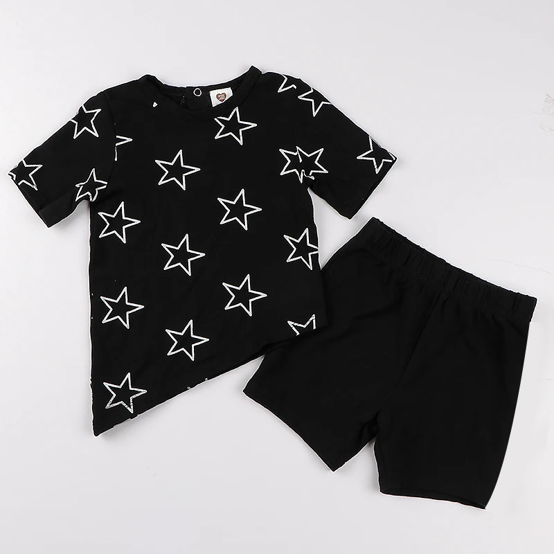 Baby summer clothes t shirt and shorts black gold/silver stars kids clothes boy and girls clothes round neck short sleeves shirt