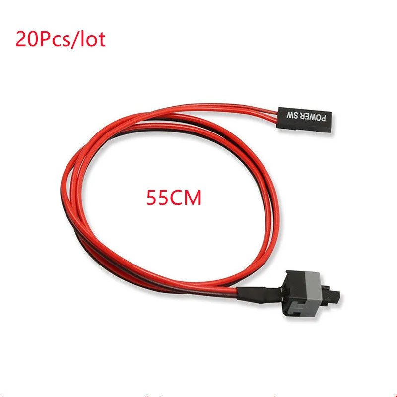 Atx 20 peças cabo interruptor de ligação/desligamento para computador desktop 2 pinos pc cabo de redefinição de botão interruptor cabos re-partida sw i/o re conjunto de alimentação 60cm