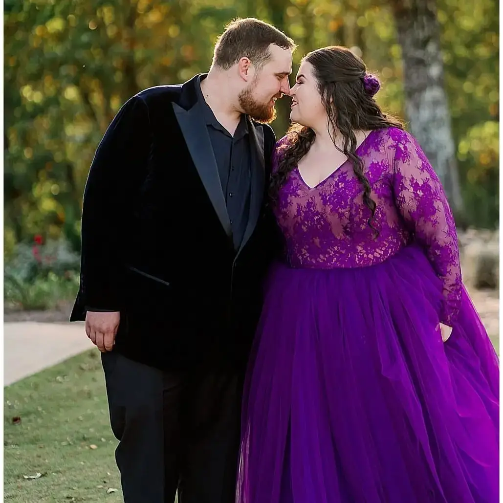 Abito da sposa in Tulle di pizzo viola abito da sera Vintage con abiti eleganti da treno lungo per le donne abito da sposa taglie forti a-line