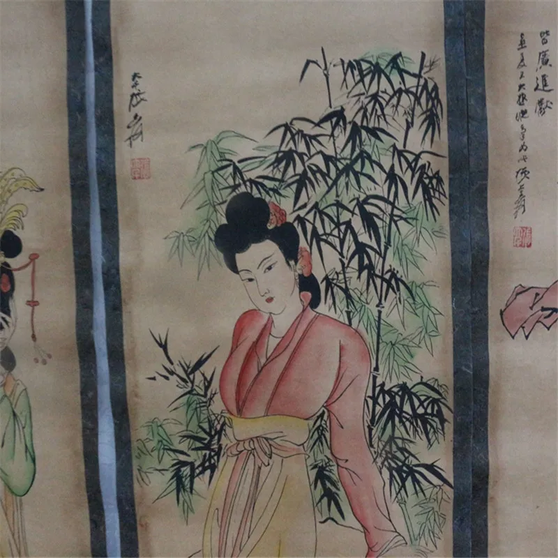 China Scroll Painting Four Screen Paintings Middle Hall Hanging Painting Zhang Daqian's Picture Of Ladies Four Beauties