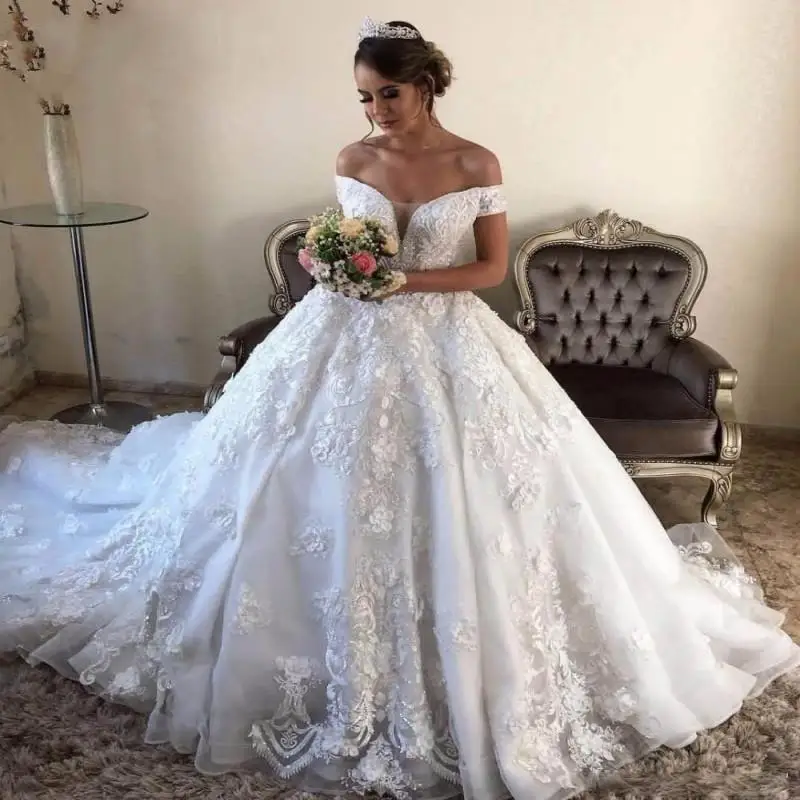 فستان زفاف عتيق Vestidos De Novia مكشوف الكتفين 2023 فستان زفاف مزين بالدانتيل رداء De Mariee