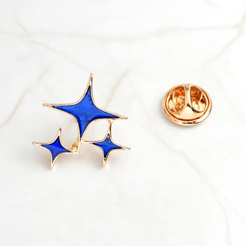 Blue Dazzling Star Four-pointed Star Brooch Christmas Gift Brooch Woman Man Halloween Simple Badge Lapel Pin for Coat Jewelry