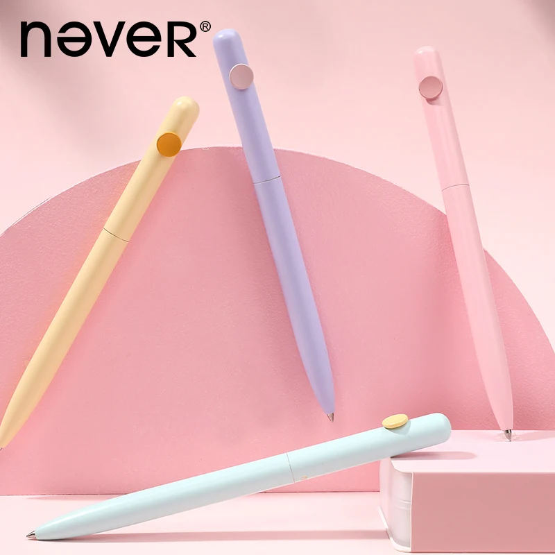 NEVER Macaron Color Rotating Kawaii Metal Gel Pen 0.5MM ручка Female High Quality New caneta Business School Student Gift Box