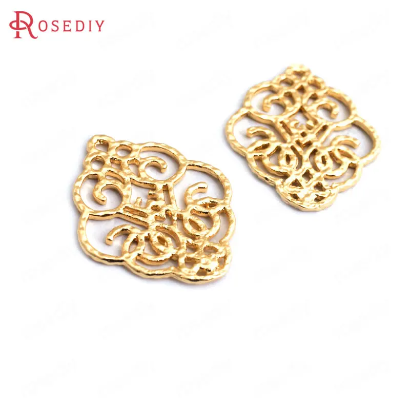 دلايات نحاسية لصنع المجوهرات ، 6 قطع 28 × 23 مللي متر ، 24 ك ، لون ذهبي ، نمط مجعد ، دلايات ربط ، إكسسوارات مجوهرات عالية الجودة