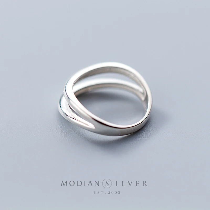 Modian Double Layer Geometric Line Sterling Silver 925 Thick Ring for Women Fashion Simple Ring Party Gift Fine Jewelry