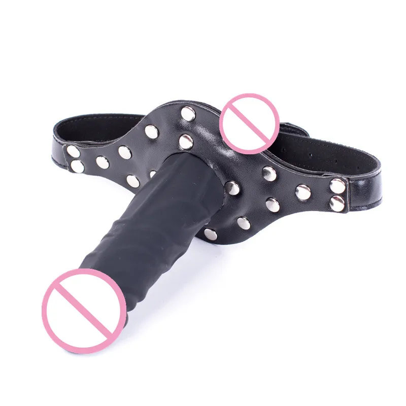 Double Ended Silicone Dildo Erotic Toys with Leather Bondage Strapon for Gay Men Women Lesbian Fetish Sex Games Oral Gag Flirt