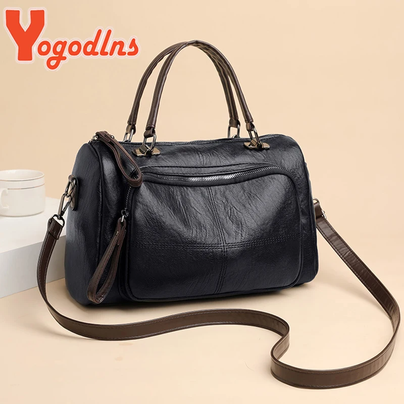 Yogodlns Vintage Winter Handle Bag Women New Soft PU Leather Handbag Large Capacity Crossbody Bag Travel Business Hand Bag