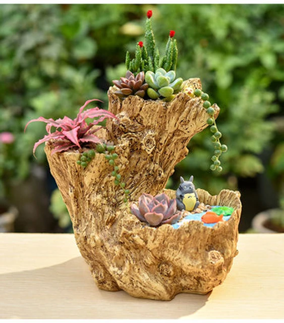 Succlent store filled Tree Trunk Planter. Succulents-Succulent arrangements- fairy decor- centerpieces-unique.