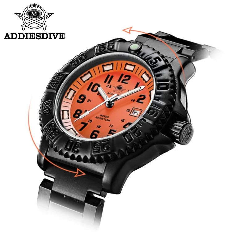 ADDIESDIVE Men Outdoor Watch 50m Waterproof Luminous watch relogios masculino Sport stainless steel Men\'s watches reloj hombre