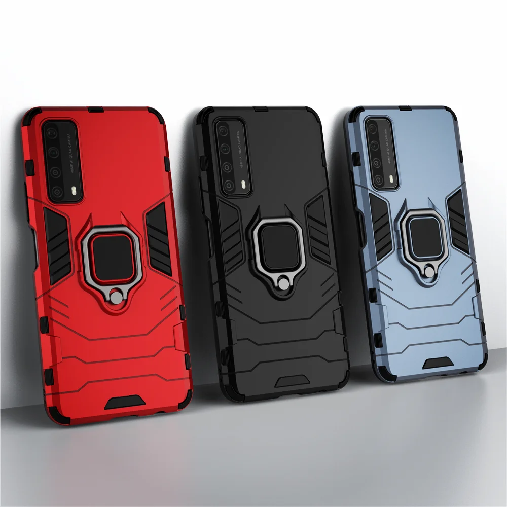 Shockproof Armor Case For Huawei psmart 2021 PPA-LX2 Case Ring Holder Stand Cover for Huawei Huaweiy Hauwei P Smart 2021 6.67''