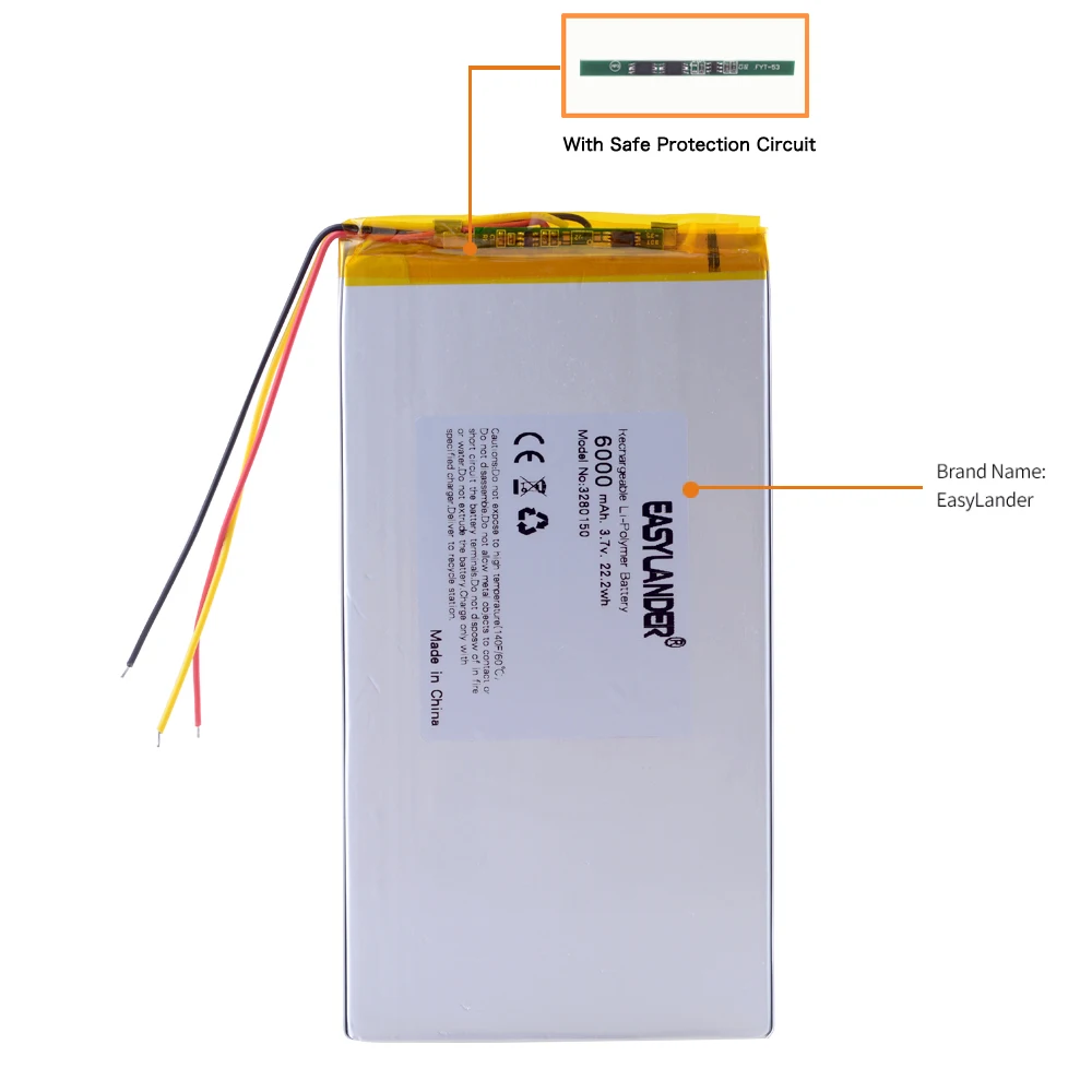 3Lines 3.7V 6000mAh 3282150 3080150 3285150 3285150 Rechargeable Lithium Li-ion Polymer Battery