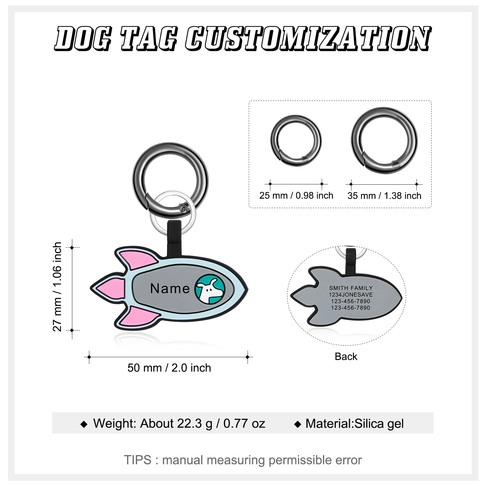 Personalized Cat Dog ID Tag Custom Name Number Silicone Keychain Pets Collar Tag Pendant Keyring Accessories