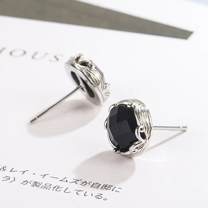 

Korean Simple Round S925 Sterling Silver Earrings Female Natural Black Obsidian Silver 925 Jewelry Bizuteria Gemstone Earrings