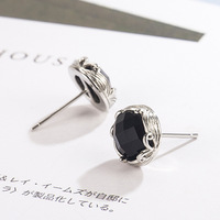 Korean Simple Round S925 Sterling Silver Earrings Female Natural Black Obsidian Silver 925 Jewelry Bizuteria Gemstone Earrings