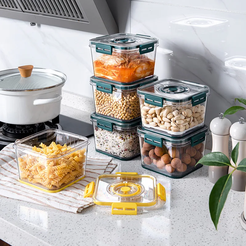 

Kitchen square refrigerator storage box sealed frozen timing crisper PET transparent household nut miscellaneous grains jar