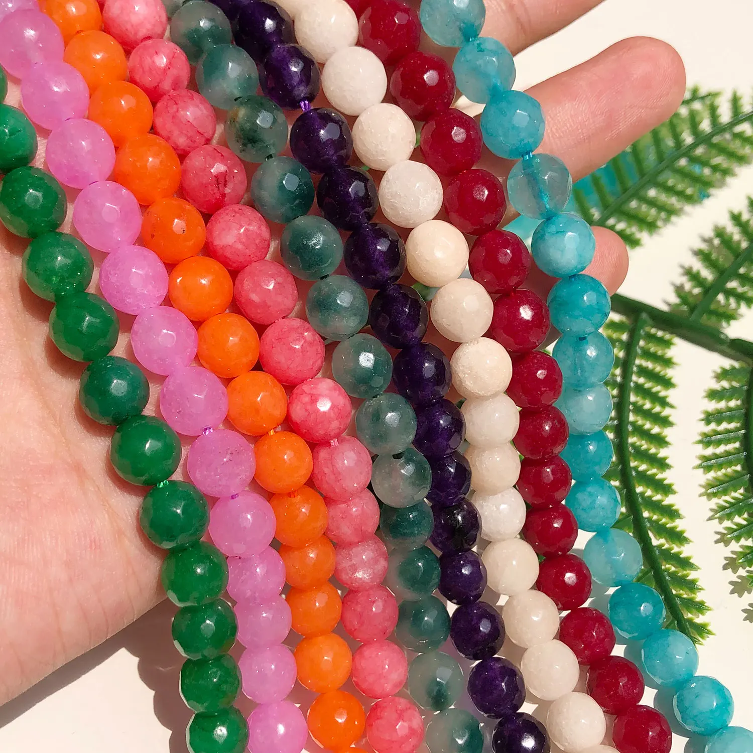 Natural Chalcedony Beads Faceted Red Green Blue Jades Round Loose Stone Beads for Jewelry Making DIY Bracelet Accessories 15\'\'