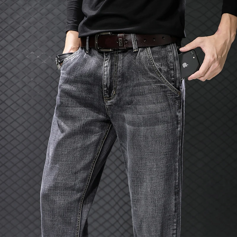 Plus Size 42 44 46 Men's Jeans Classic Vintage Smoky Gray Straight Trousers Spring Autumn Oversize Man Pants Brand Clothes