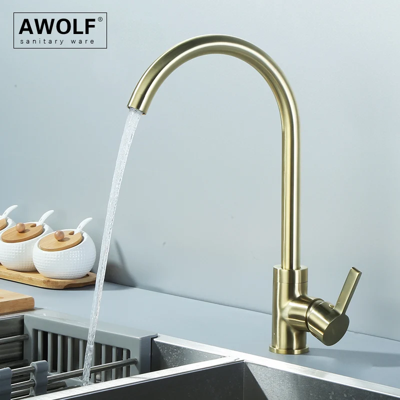 

Solid Brass Brushed Gold Kitchen Sink Faucet Deck Mounted Single Hole Handle Matt Black Hot And Cold Water Mixer Tap ML8127